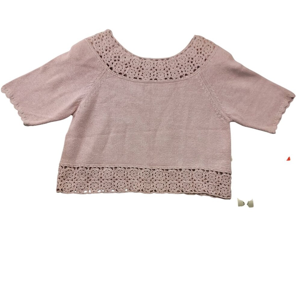 Vintage Margules Crochet Crop Top M Pink Retro Boho Romantic Cottagecore Dainty